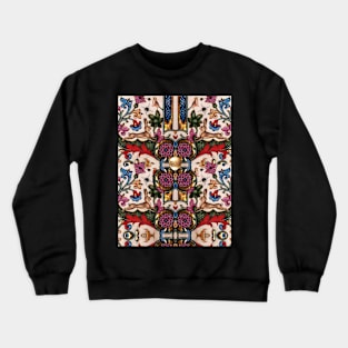 RABBITS RUNNING AMONG PINK PURPLE GOLD FLOWERS Medieval  Floral Pattern Crewneck Sweatshirt